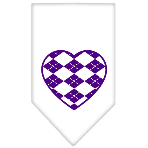 Argyle Heart Purple Screen Print Bandana White Small